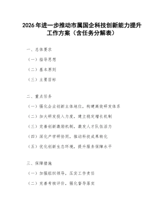 2026年进一步推动市属国企科技创新能力提升工作方案（含任务分解表）