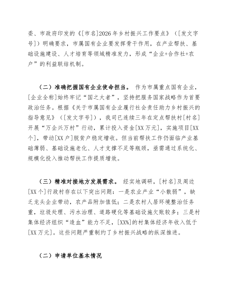 2026年市属国有企业关于参与乡村振兴战略实施的资金申请请示（含请示公文模板）_第2页