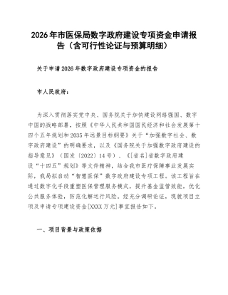 2026年市医保局数字政府建设专项资金申请报告（含可行性论证与预算明细）
