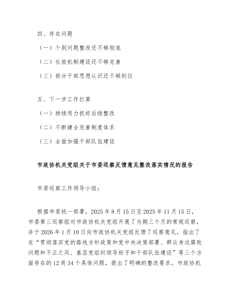 2026年市政协机关党组关于市委巡察反馈意见整改落实情况的报告（含整改台账模板）_第2页