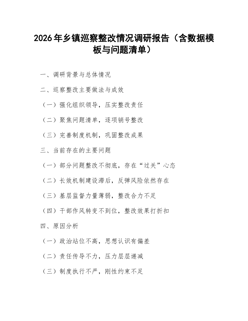 2026年乡镇巡察整改情况调研报告（含数据模板与问题清单）_第1页