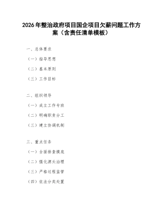 2026年整治政府项目国企项目欠薪问题工作方案（含责任清单模板）