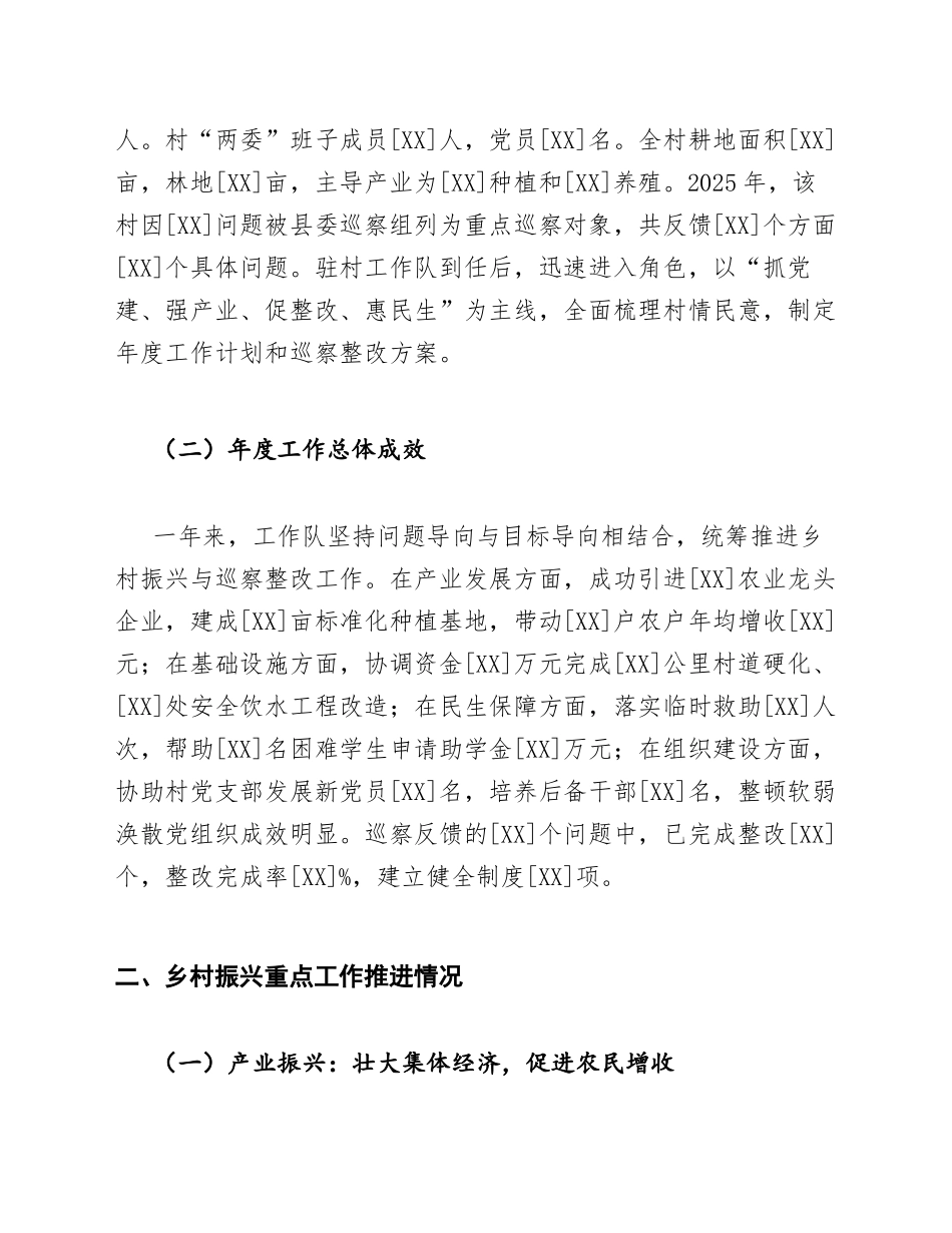 2026年驻村工作队年度述职报告（含乡村振兴与巡察整改纪实）_第2页