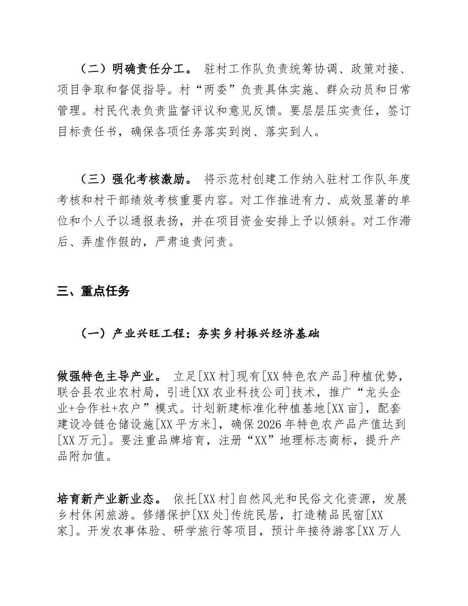 2026年驻村工作队乡村振兴示范村创建实施方案（含任务清单模板）_第3页