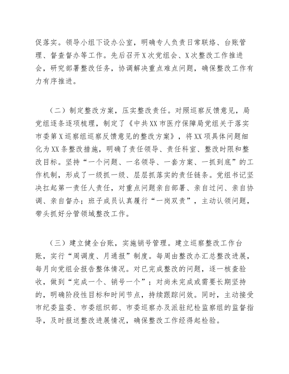 2026年XX市医疗保障局党组关于巡察整改情况的报告（含问题清单及整改台账模板）_第2页