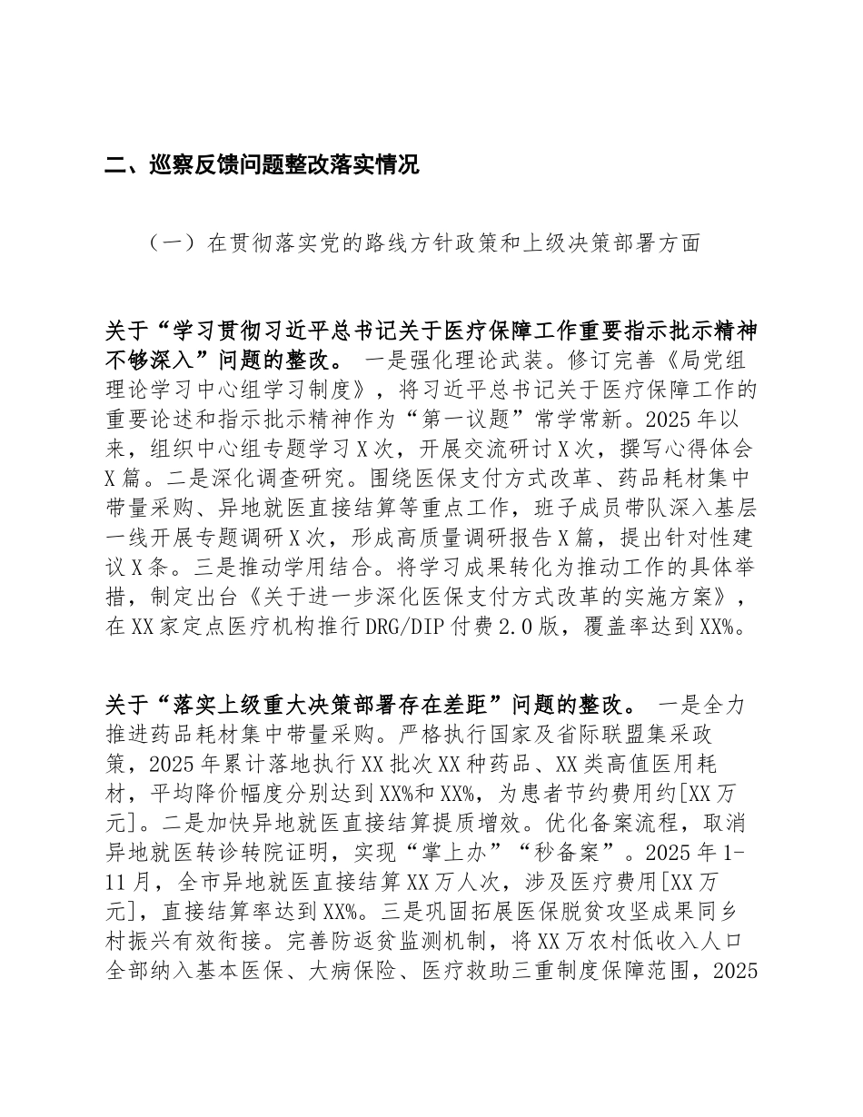 2026年XX市医疗保障局党组关于巡察整改情况的报告（含问题清单及整改台账模板）_第3页
