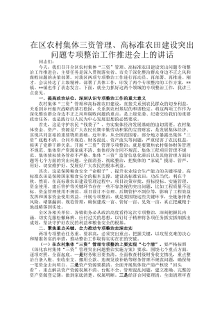 在区农村集体三资管理、高标准农田建设突出问题专项整治工作推进会上的讲话