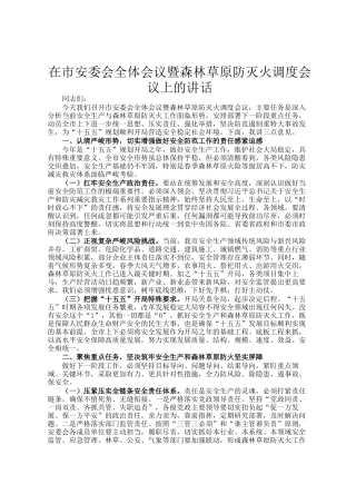 在市安委会全体会议暨森林草原防灭火调度会议上的讲话