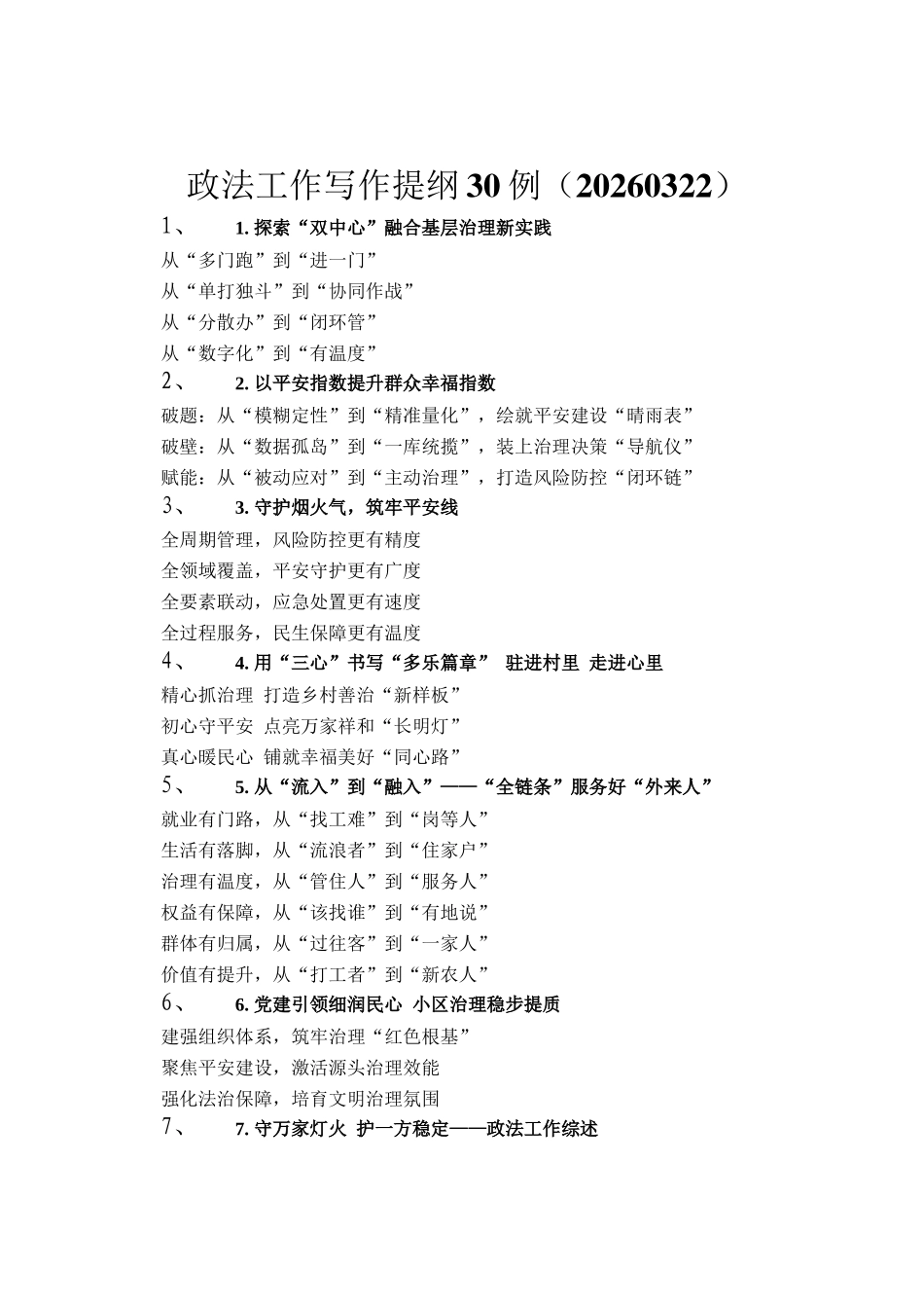 政法工作写作提纲30例（20260322）_第1页