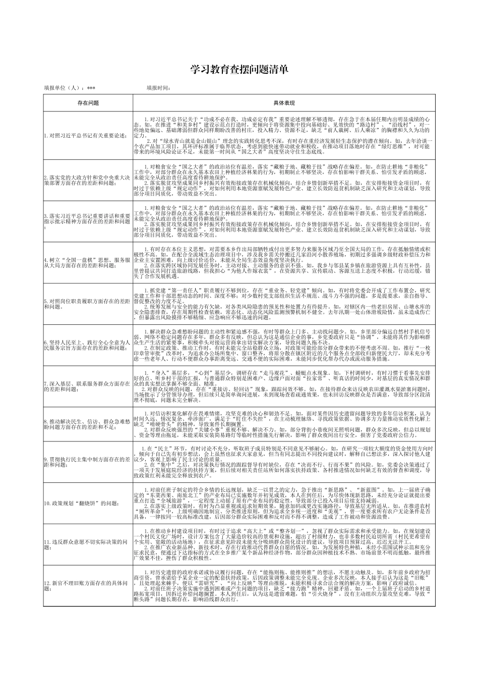 政绩观学习教育个人问题清单_第1页
