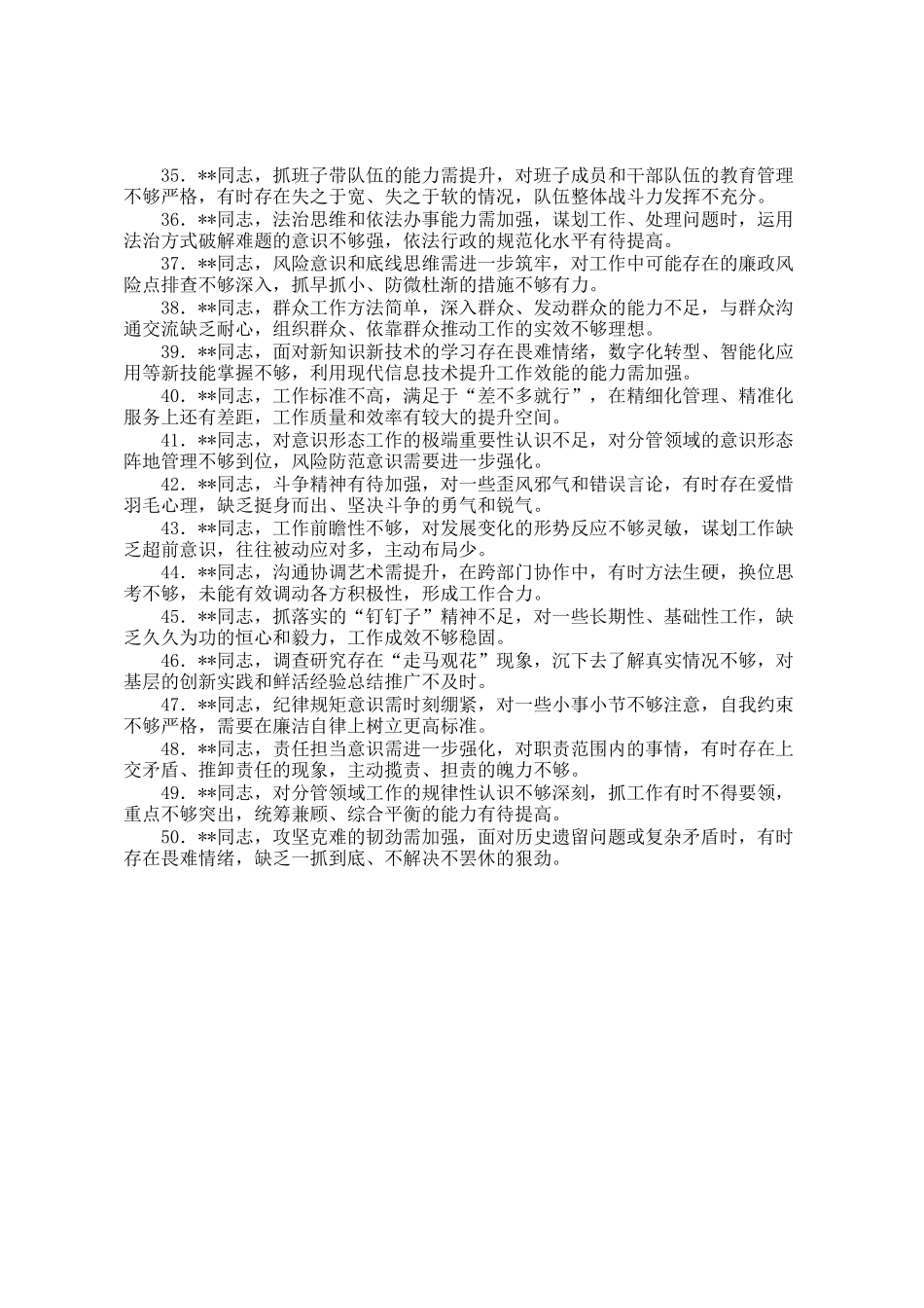 50条红脸出汗的互相批评意见_第3页