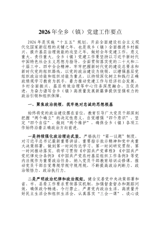 2026年全乡（镇）党建工作要点