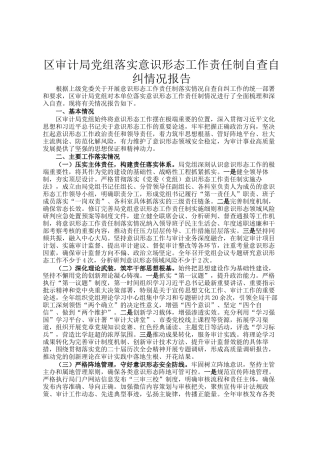 区审计局党组落实意识形态工作责任制自查自纠情况报告