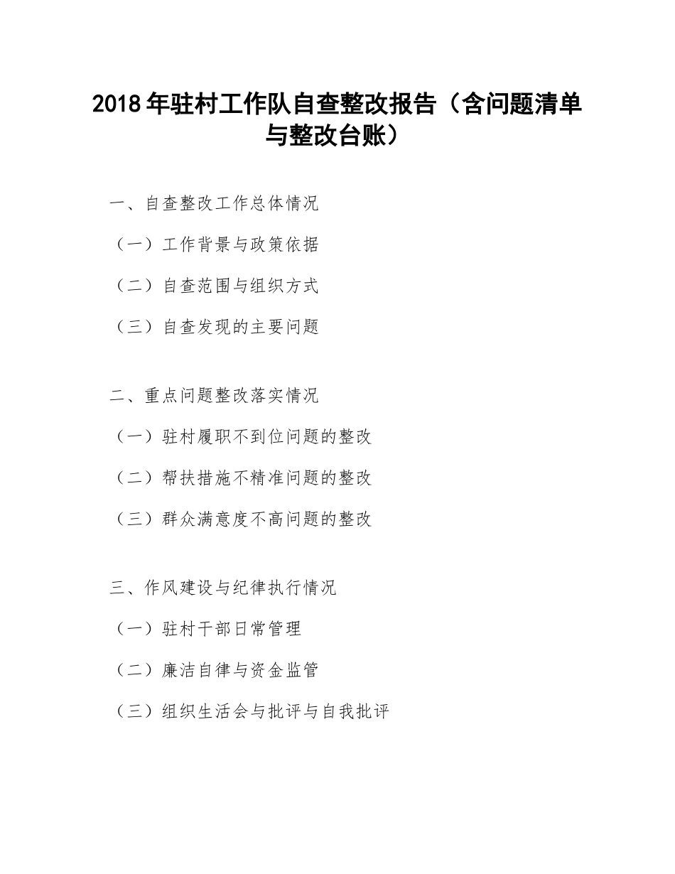 2018年驻村工作队自查整改报告（含问题清单与整改台账）_第1页