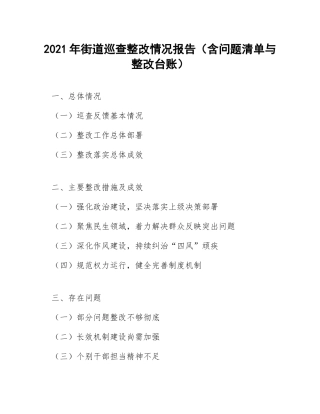 2021年街道巡查整改情况报告（含问题清单与整改台账）