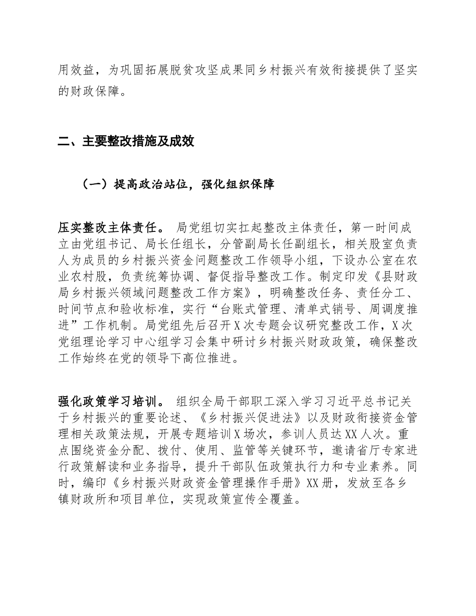 2025年财政局关于乡村振兴领域问题整改落实情况的报告（附整改台账范本）_第2页