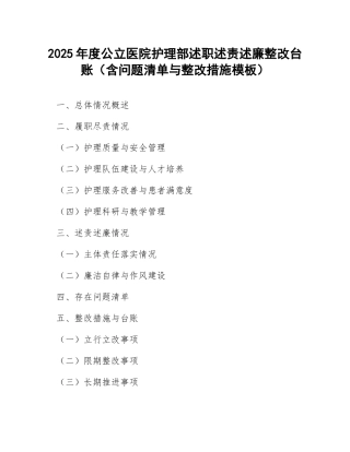 2025年度公立医院护理部述职述责述廉整改台账（含问题清单与整改措施模板）