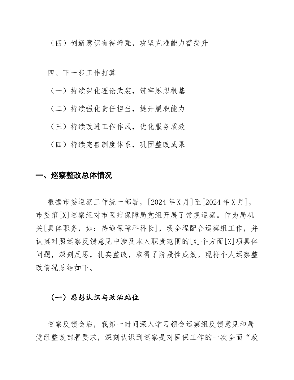 2025年医保局巡察整改个人工作总结（含问题清单与整改措施模板）_第2页