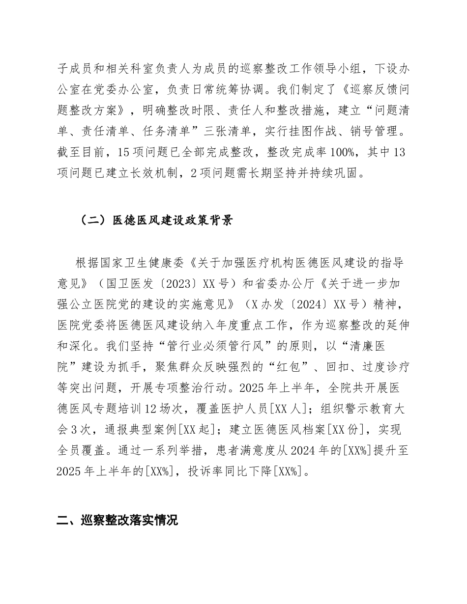 2025年XX市第一人民医院党委巡察整改落实及医德医风建设专题报告（含整改台账模板）_第2页