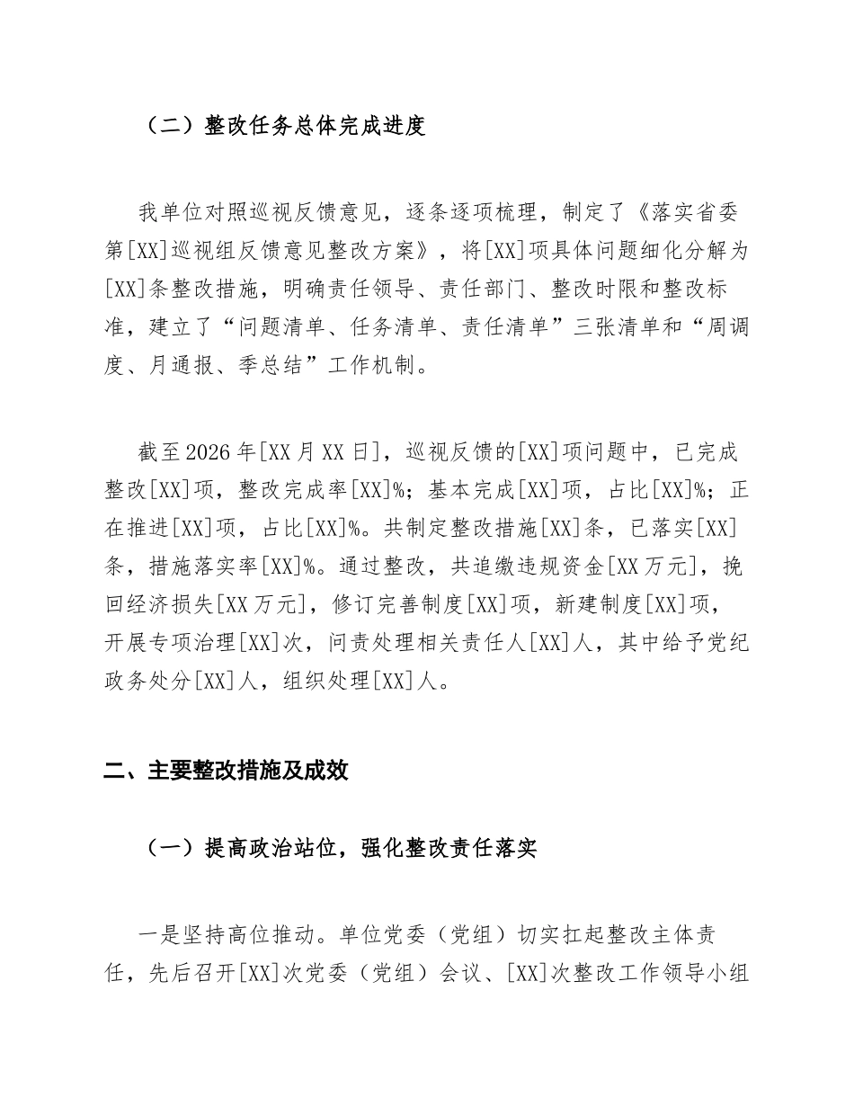2026年度[XX单位]巡视反馈问题整改落实情况报告（含问题清单与整改台账）_第2页