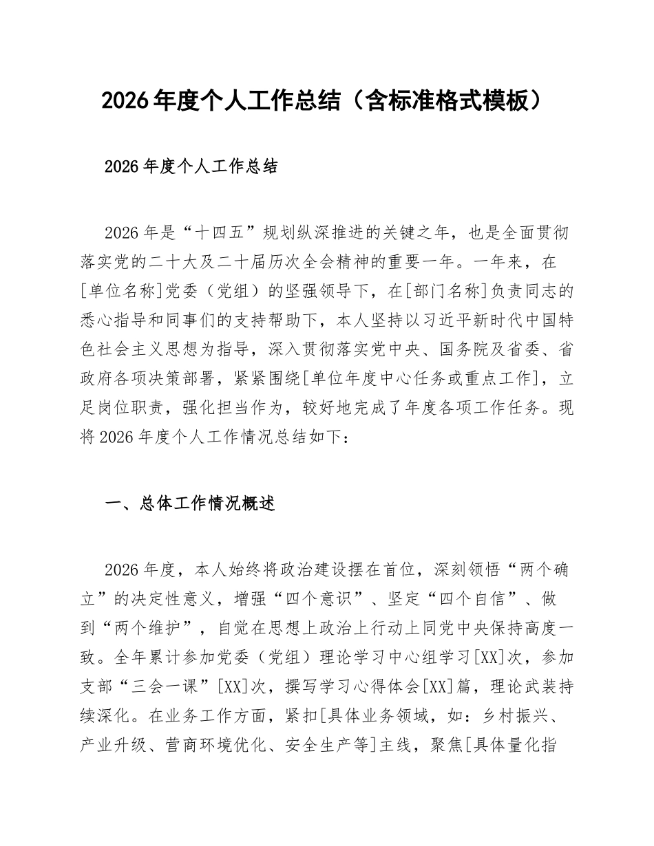 2026年度个人工作总结（含标准格式模板）_第1页