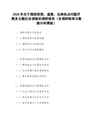 2026年关于围绕思想、道德、法律热点问题开展多主题社会调查的调研报告（含调研框架与数据分析模板）