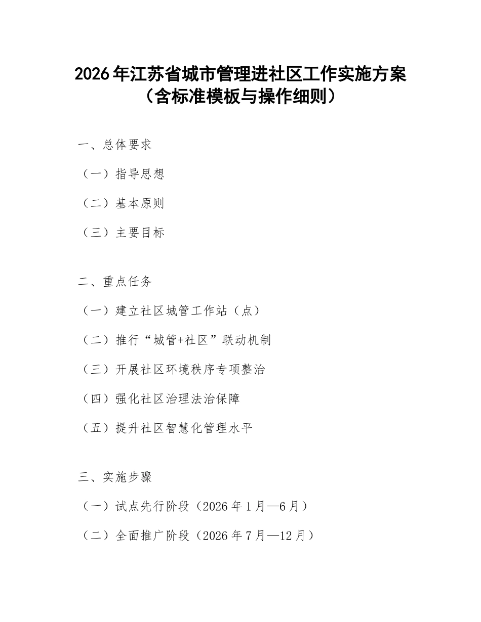 2026年江苏省城市管理进社区工作实施方案（含标准模板与操作细则）_第1页