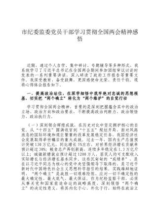 市纪委监委党员干部学习贯彻全国两会精神感悟