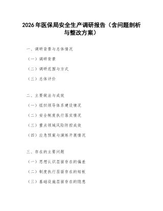 2026年医保局安全生产调研报告（含问题剖析与整改方案）
