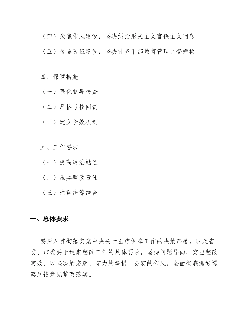 2026年医疗保障局党组关于落实市委巡察反馈意见的整改方案（含责任分工模板）_第2页