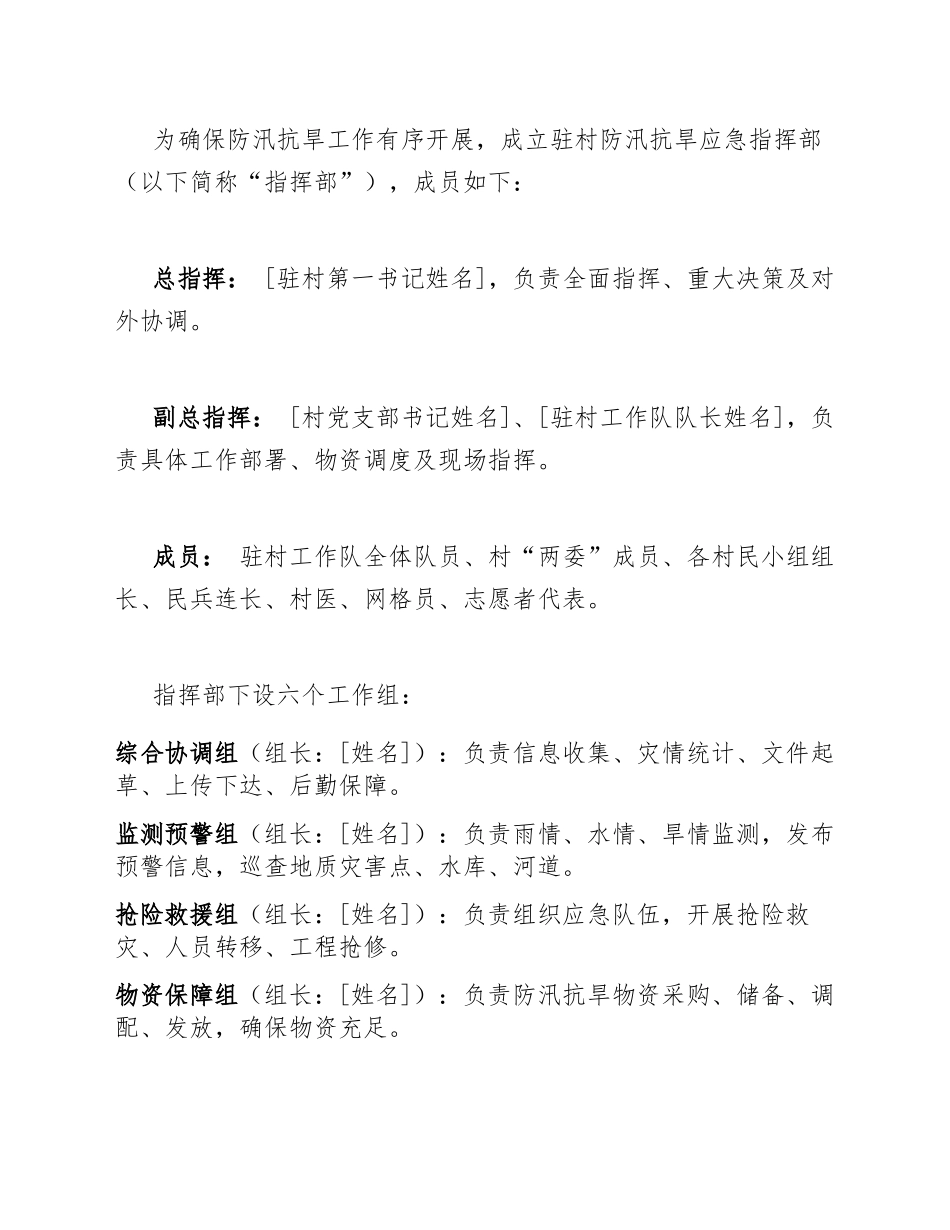 2026年驻村工作队关于防汛抗旱工作应急预案的请示（含标准公文模板）_第3页
