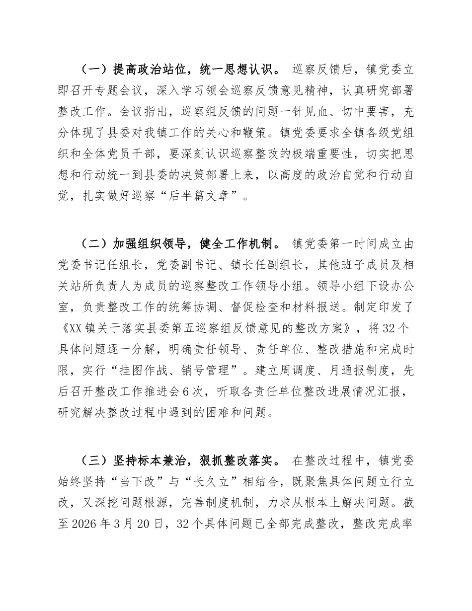 2026年XX镇关于巡察整改落实情况的报告（含整改台账模板）_第2页