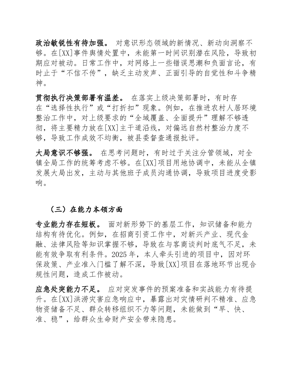 2026年乡镇党委主题教育专题对照检查材料（含查摆问题模板）_第3页