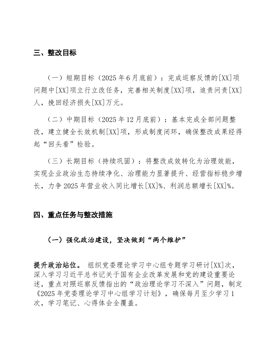 2025年国企党委巡察整改专题生活会整改方案（含整改清单模板）_第3页