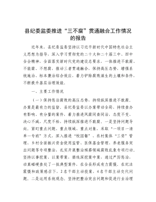 县纪委监委推进“三不腐”贯通融合工作情况总结报告