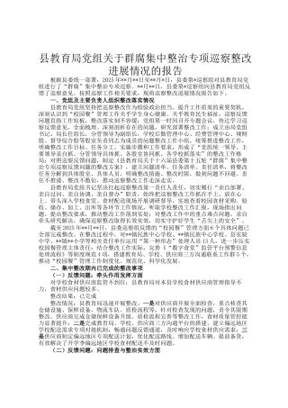 县教育局党组关于群腐集中整治专项巡察整改进展情况的报告