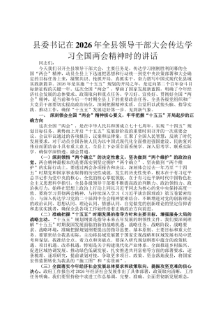 县委书记在2026年全县领导干部大会传达学习全国两会精神时的讲话