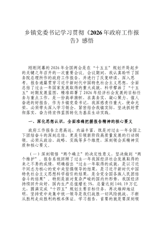 乡镇党委书记学习贯彻《2026年政府工作报告》感悟