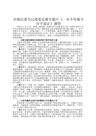 乡镇纪委书记观看反腐专题片《一步不停歇半步不退让》感悟