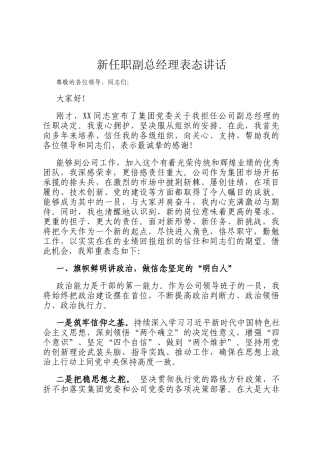 新任职副总经理表态讲话