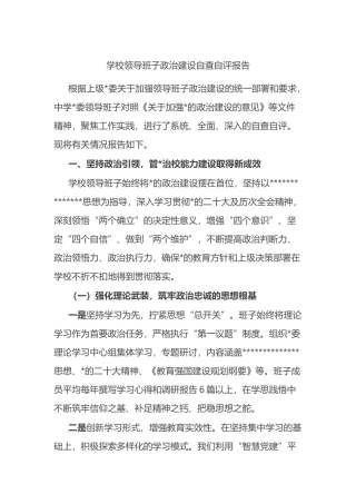 学校领导班子政治建设自查自评报告