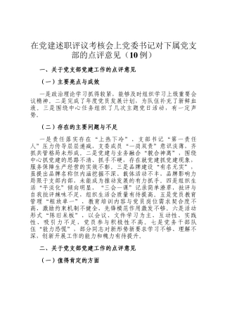 在党建述职评议考核会上党委书记对下属党支部的点评意见（10例）