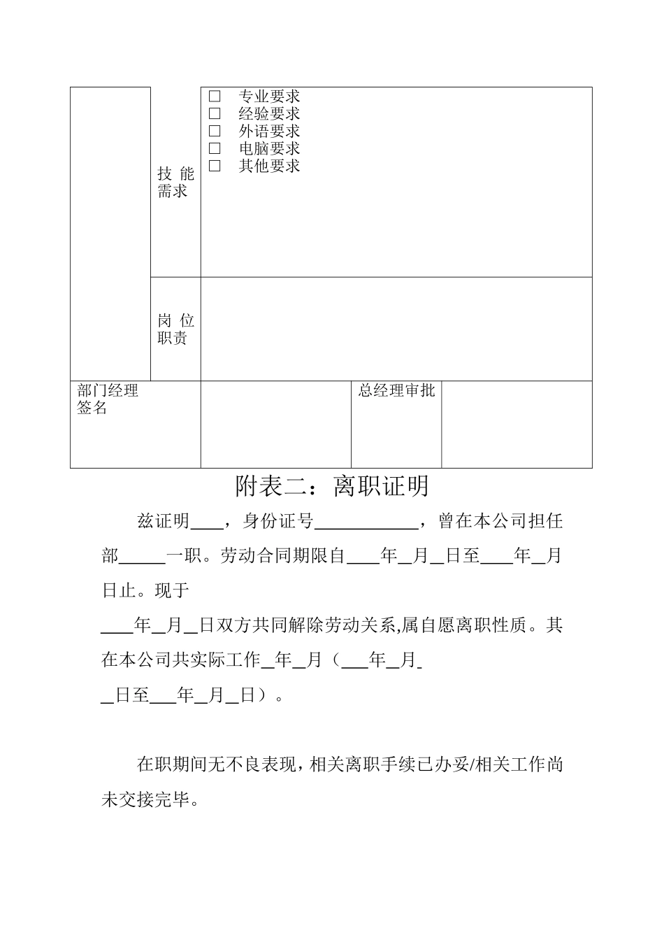 员工手册附录表格_第2页