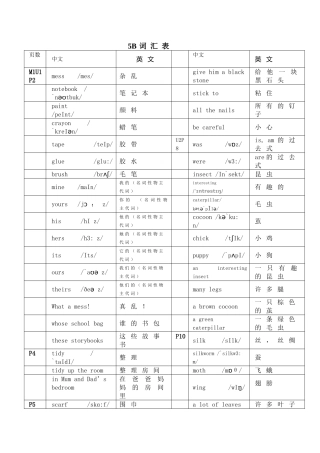 5B英语教学词汇表