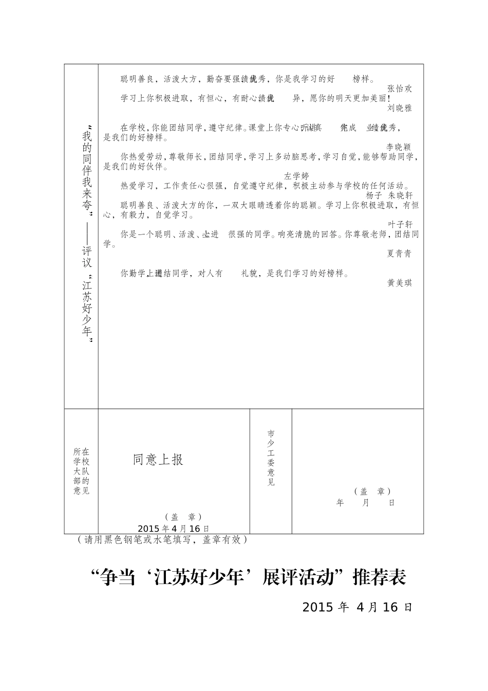 “争当‘江苏好少年’展评活动”推荐表_第2页