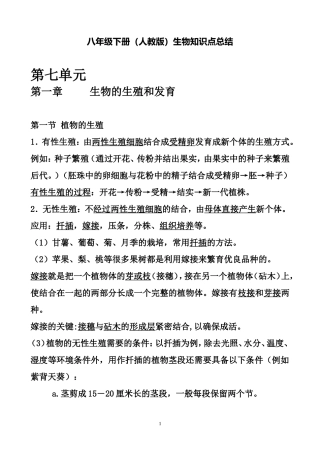 八年级下册（人教版）生物知识点总结