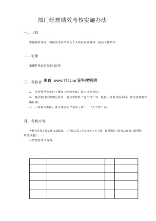 部门经理绩效考核实施办法
