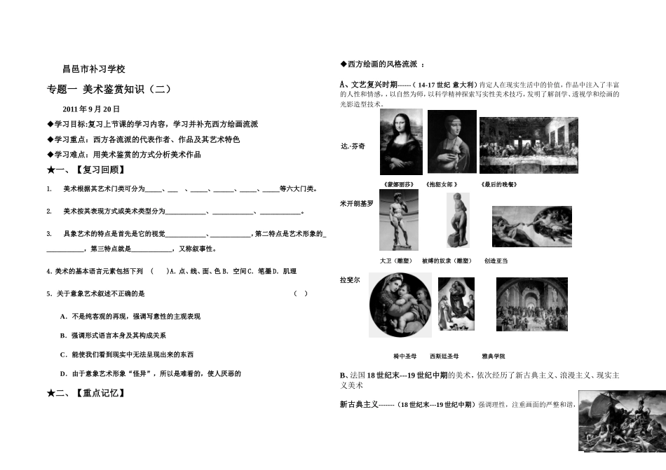 昌邑市补习学校美术鉴赏知识_第1页