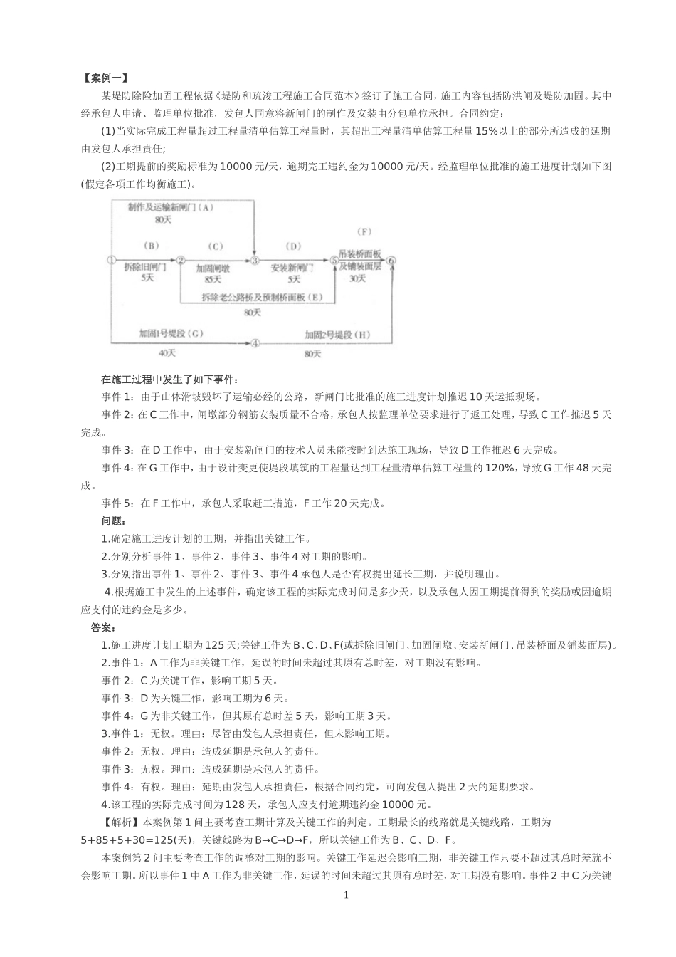 【案例一】某堤防除险加固工程依据《堤防和疏浚工程施工合同范本》测试题_第1页