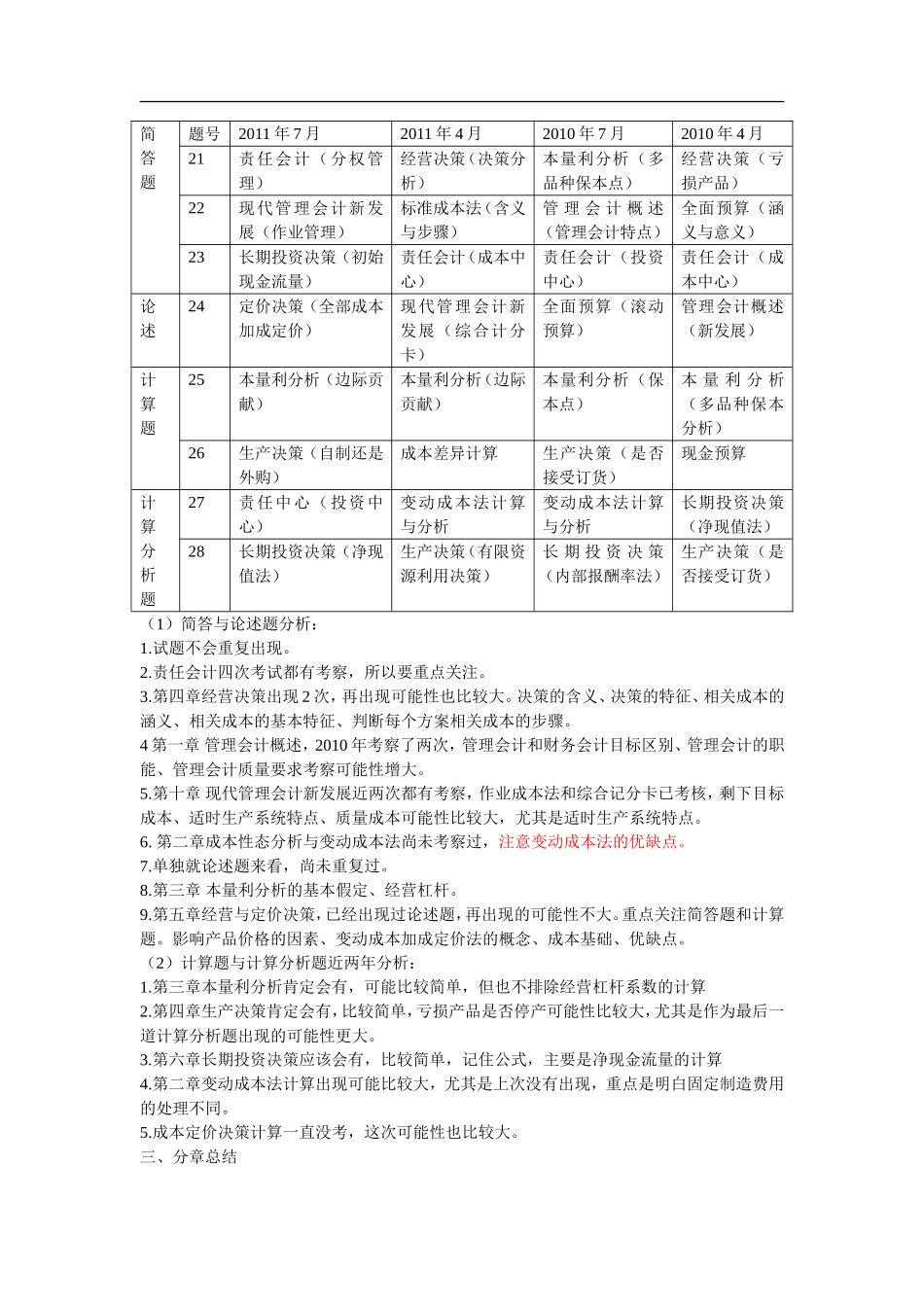 管理会计自考近四次考试分析_第2页